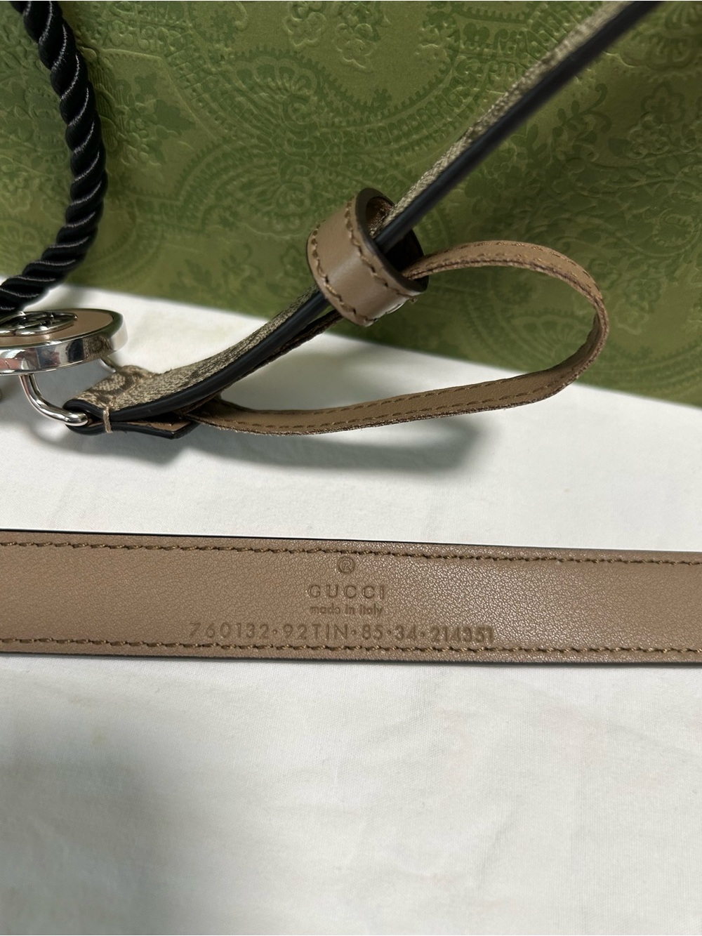 NWOT Gucci Women’s Beige Brown GG Logo Leather Belt. Gucci size 85 Size 6 - Picture 5 of 7